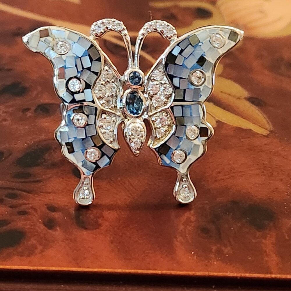 JTV Mosaic Mother of Pearl Topaz Zircon 925 Silver Ring